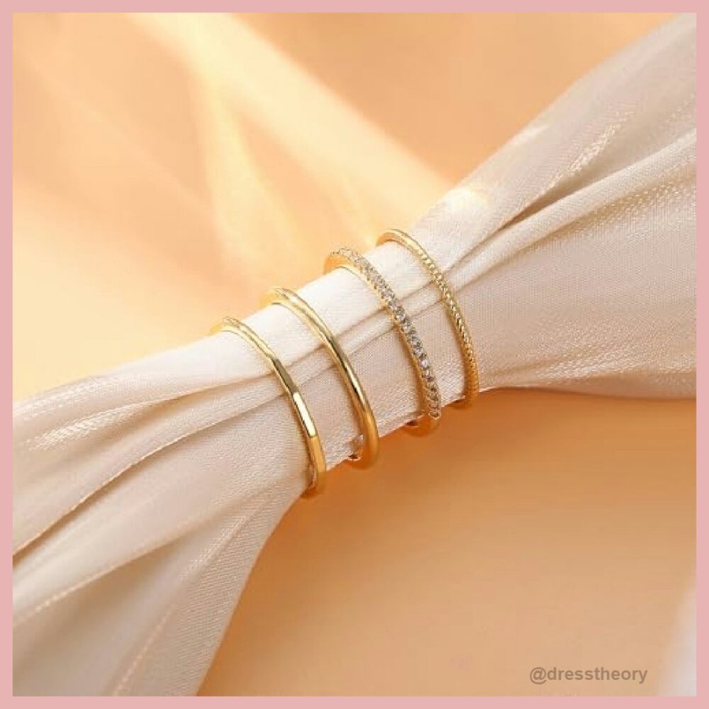 14k Gold Plated Thin Stackable Rings Set Size 5-1… - image 6